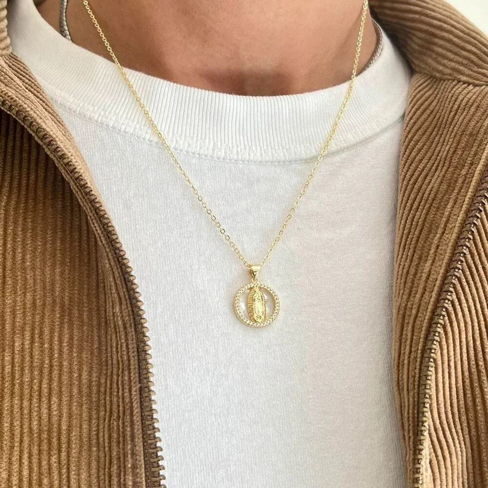 vintage style virgin mary gold chain stone necklace